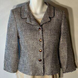 Banu Paris SZ 8 Brown Tweed Metal Trim Wool Blazer Academia Preppy Old $ Capsule